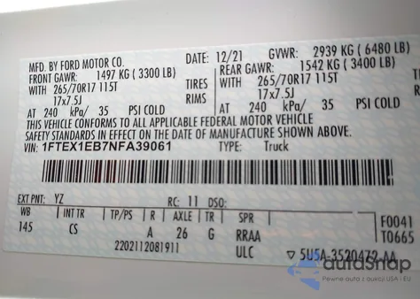 2022 Ford F-150 Xl from USA, damaged, VIN 1FTEX1EB7NFA39061